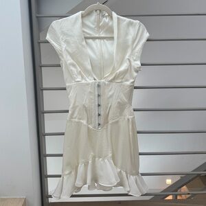 House of CB Ivory White Deep V-neck Tianna Ruffle Corset Mini Dress XS